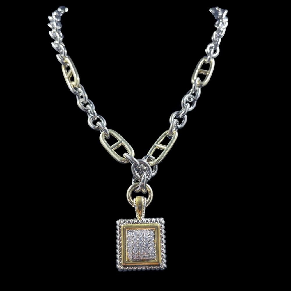 Boutique Two Tone Chain Necklace Square Pendant Glam Y2K Statement Baddie‎ Glam